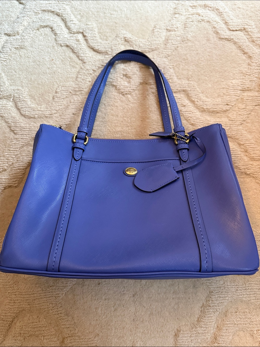 Vintage Coach Peyton Large Leather Double Zip Tote Bag Periwinkle